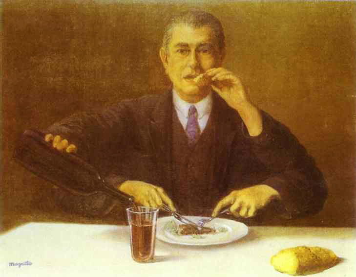 Рене Магритт (Rene Magritte). Фокусник (Автопортрет с четыремя руками). The Magician (Self-Portrait with Four Arms)